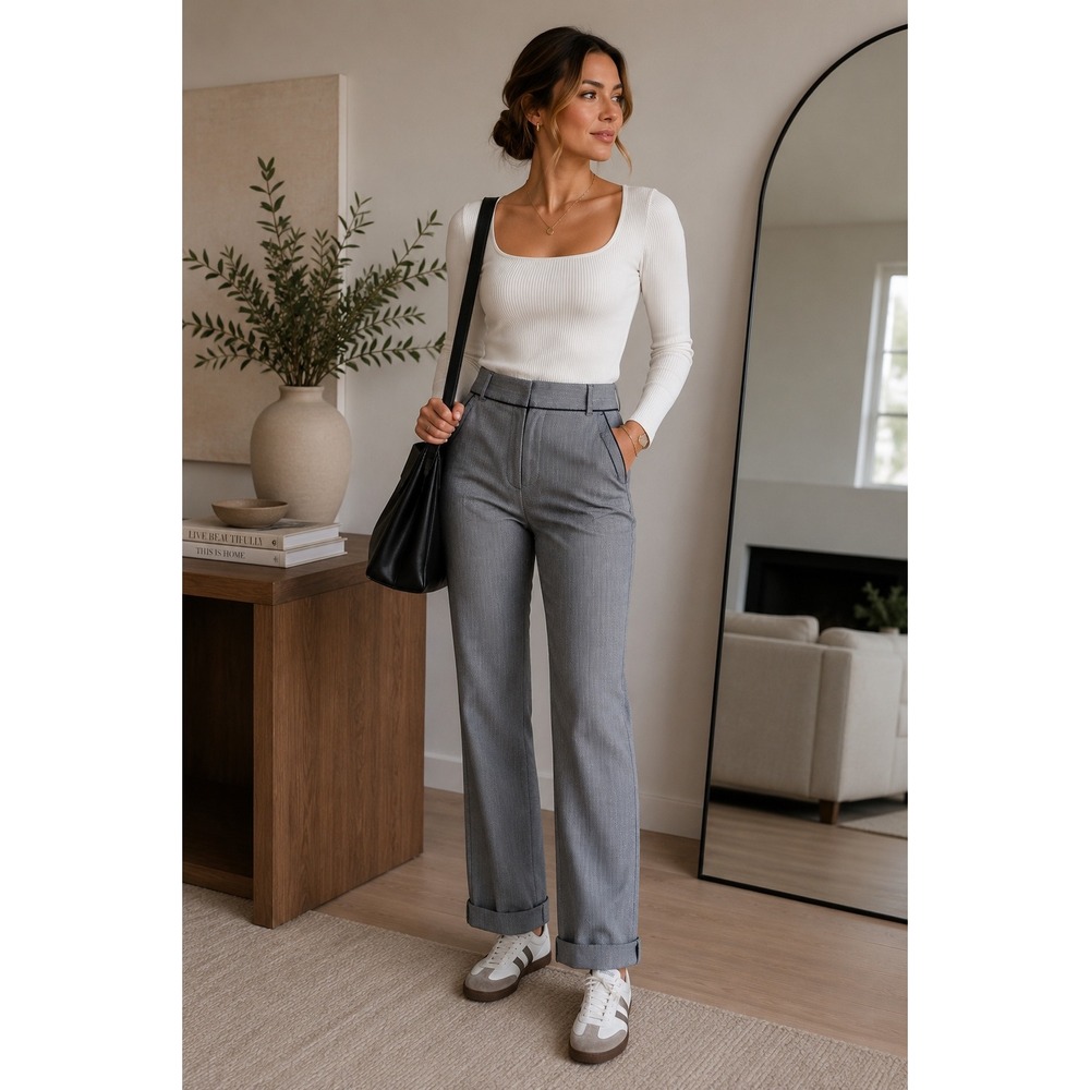 Talbots Navy White Chevron Herringbone Cuffed Ankle Pants Stretch Size 12